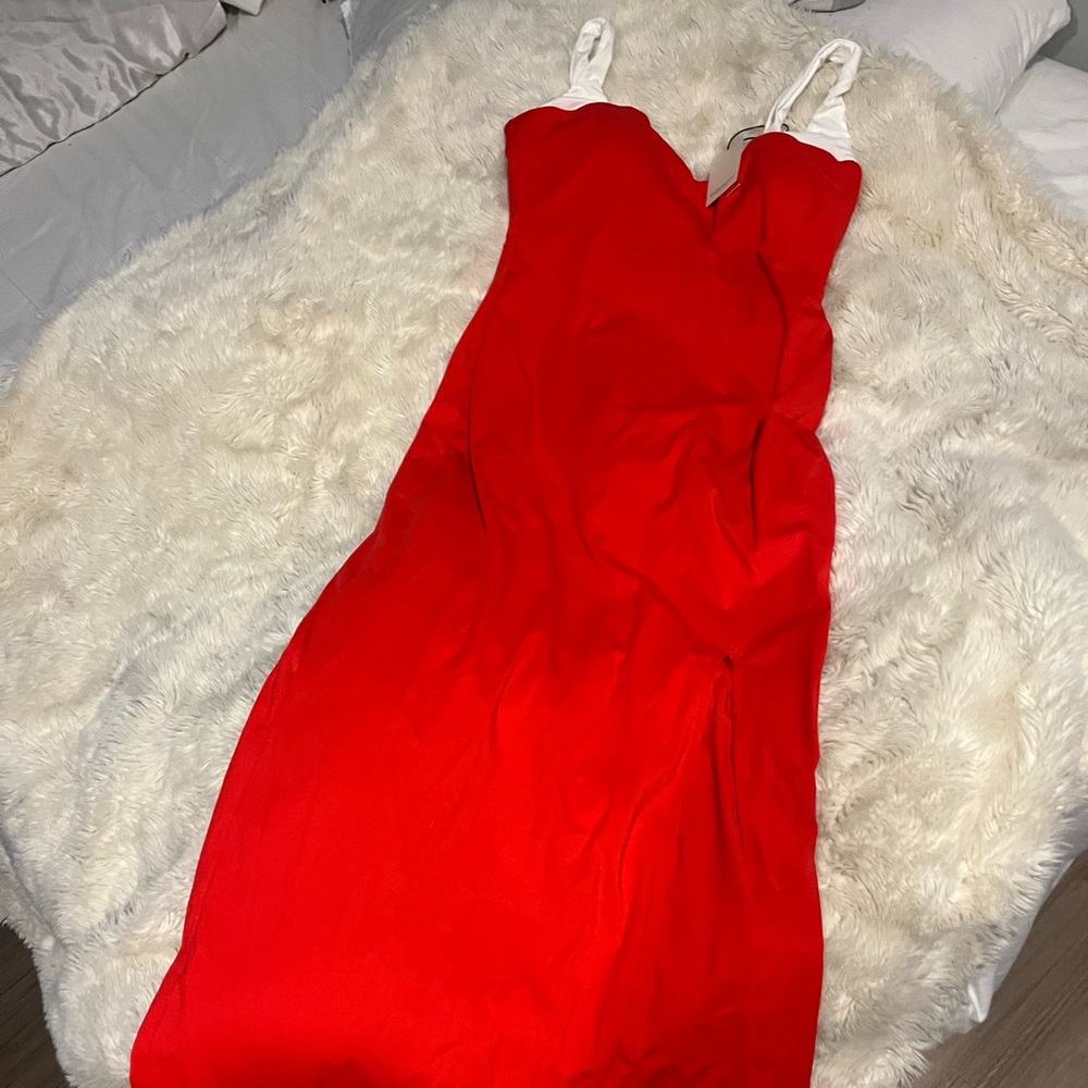 Popilush Shapewear Contrast Trim Built-In Sculpting Maxi Dress Size XL Color Red